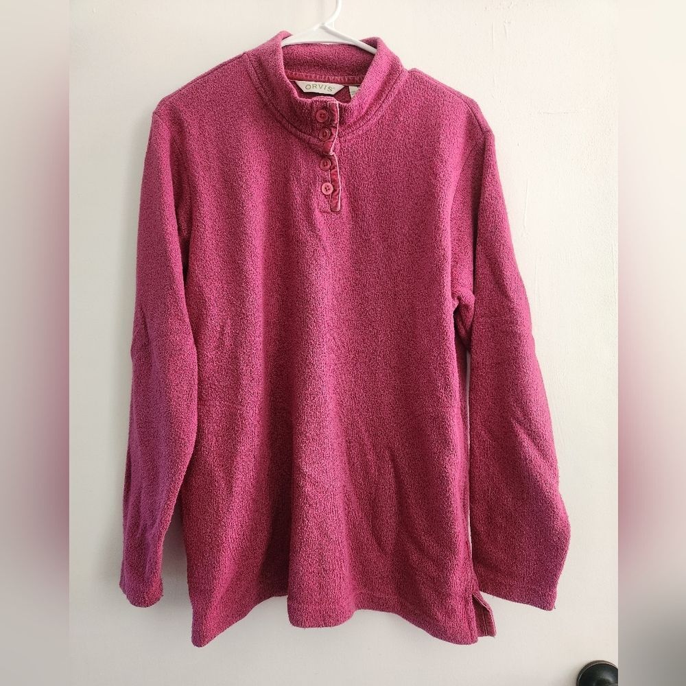 Orvis Quarter Button Pull Over Mock Neck Sweater Size Medium